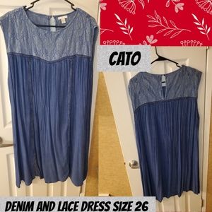 Denim and Lace midi dress 26/28 Cato
